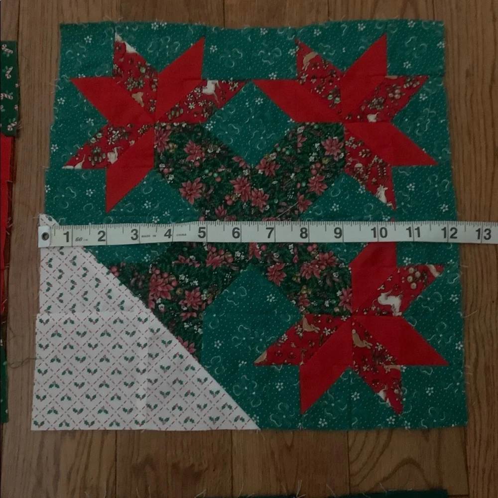4 handmade Christmas Festive Patchwork Quilt Squares - Red and Green